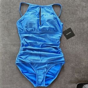 Ellen Tracy Women's Blue High Neck Over-The-Shoulder One Piece Swimsuit Size 8